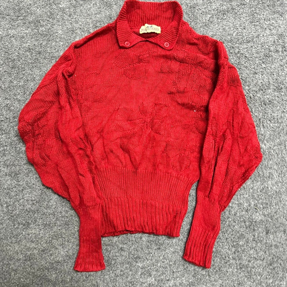 Winona Knits Sweater Womens Size M Red Combed Cotton Mock Neck Vintage USA Made